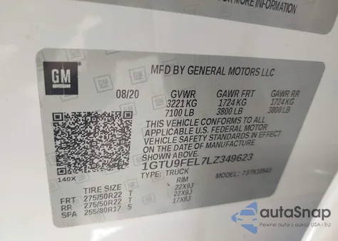 2020 GMC Sierra 1500 4Wd Short Box Denali from USA, damaged, VIN 1GTU9FEL7LZ349623